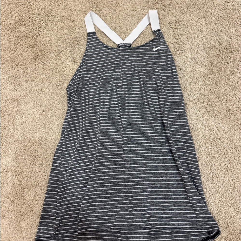 Nike Gray Striped Athletic Tank with White Straps